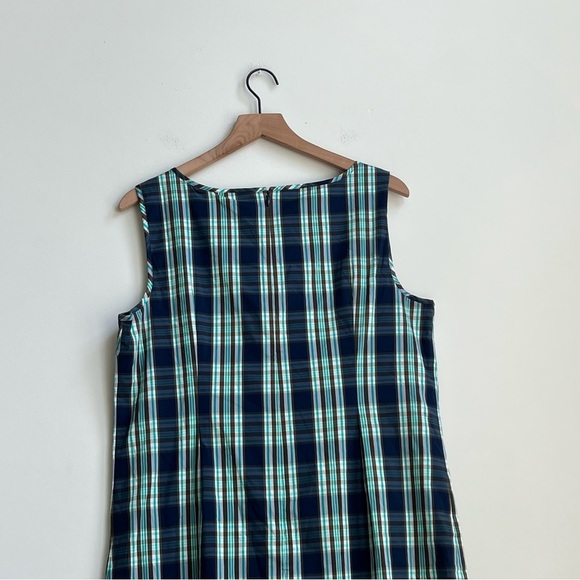 Talbots Blue Green Tartan Plaid Sleeveless Ruffle Stretch Sheath Dress Size 12 - Picture 9 of 12